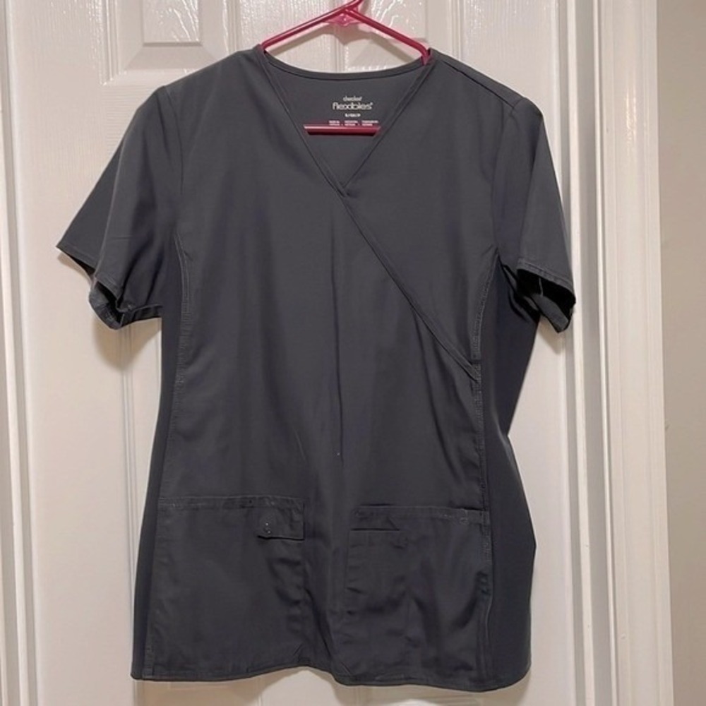 Cherokee Flexibles Scrub Top Size Small Pewter Gray Mock Wrap V Neck 2824 - Picture 8 of 9